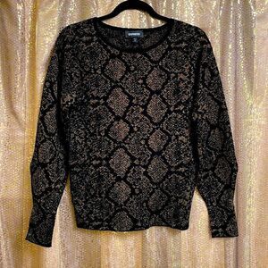 Express Black Gold Metallic Snake Print Balloon Sleeve Sweater Small NWT